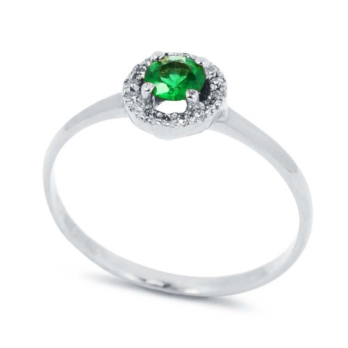 Smaragd eljegyzési gyűrű - Halo - fehérarany