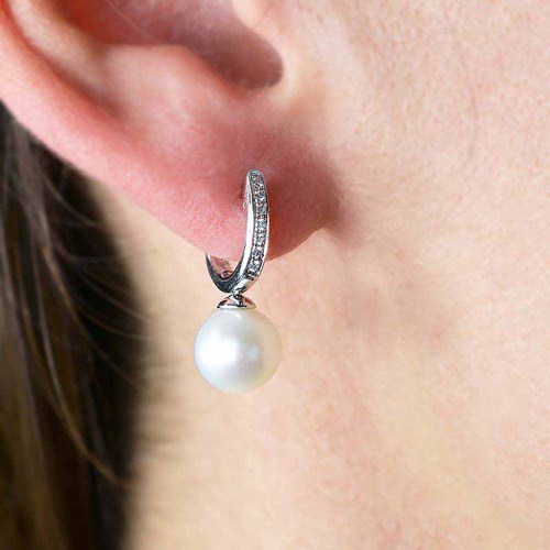 Igazgyöngyös gyémánt fülbevaló - 8-9mm