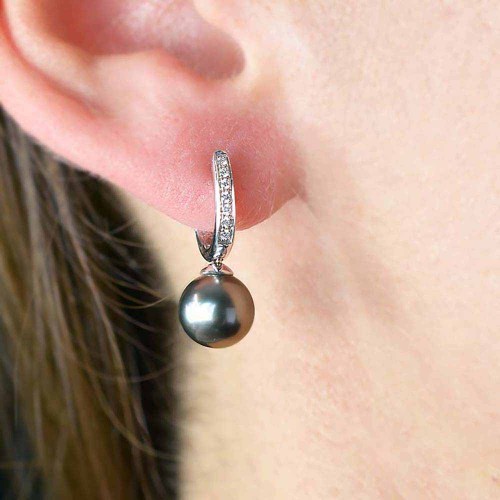 Tahiti gyöngyös gyémánt fülbevaló, 8-9mm