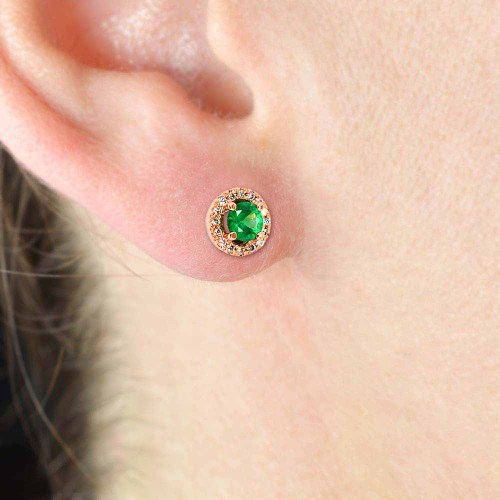Smaragd halo fülbevaló - rosegold
