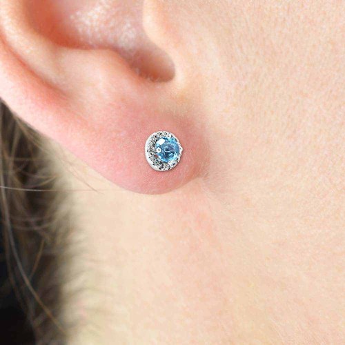Akvamarin fülbevaló - Halo - fehérarany