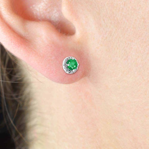 Smaragd halo fülbevaló - fehérarany