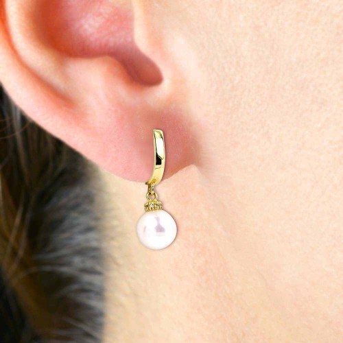 Igazgyöngy fülbevaló gyémánt függővel - arany