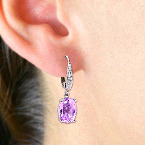 Kunzit fülbevaló gyémántokkal