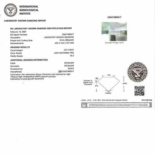 Rózsaszín gyémánt gyűrű - 0,66 karát - Ovális