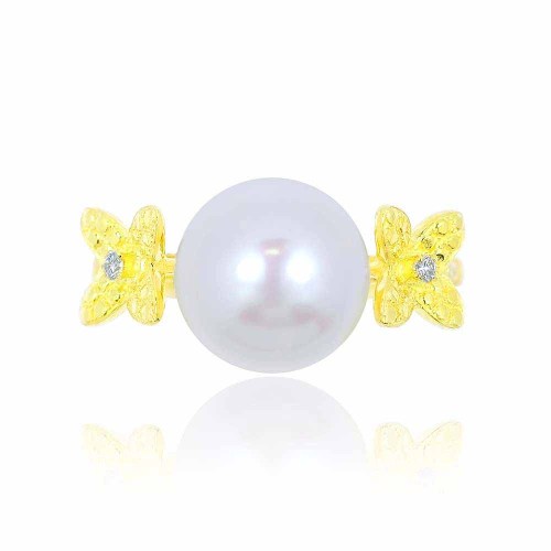 Igazgyöngy gyűrű, arany - Liliom