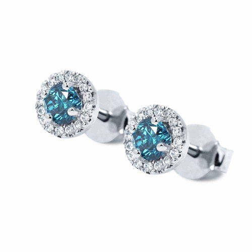 Halo kék gyémánt fülbevaló fehéraranyból - 0,3ct