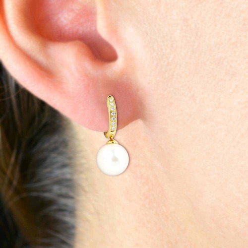 Igazgyöngyös gyémánt fülbevaló - 8-8,5mm - arany