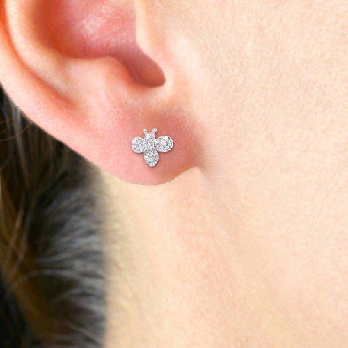 Gyémánt fülbevaló - 18K fehérarany - Méhecske