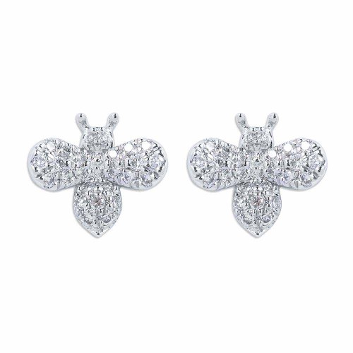 Gyémánt fülbevaló - 18K fehérarany - Méhecske