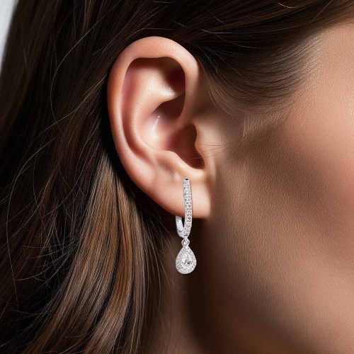 Gyémánt fülbevaló - Csepp - fehérarany