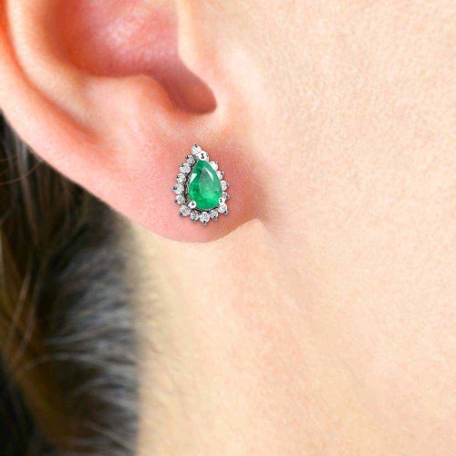 Smaragd fülbevaló gyémántokkal - Csepp