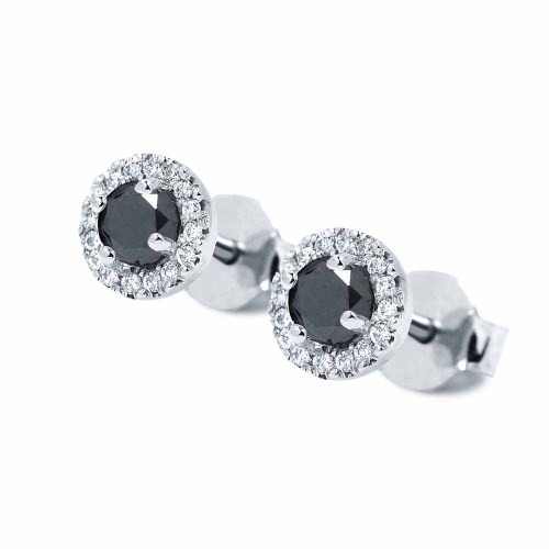 Halo fekete gyémánt fülbevaló fehéraranyból - 0,4ct