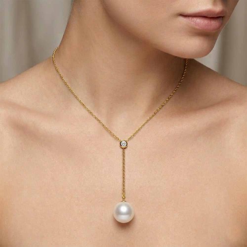 Sósvízi gyöngy lógós nyakék - gyémánttal