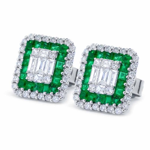 Baguette gyémánt és smaragd fülbevaló - 1,6 karát