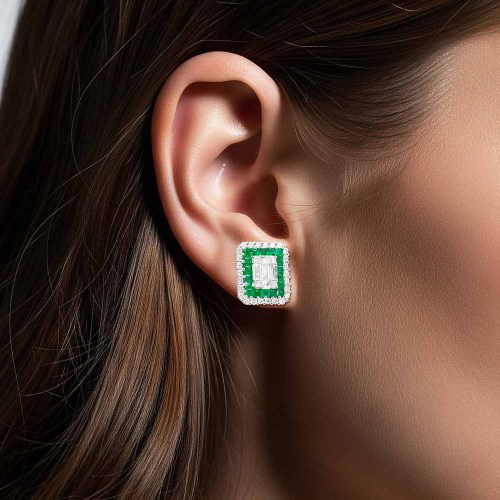 Baguette gyémánt és smaragd fülbevaló - 1,6 karát