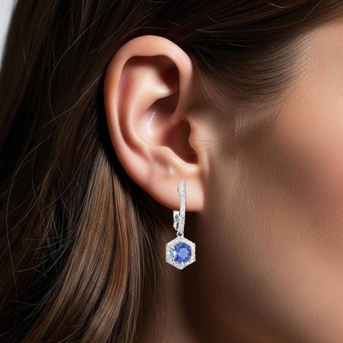 Zafír és gyémánt fülbevaló - Hexagon