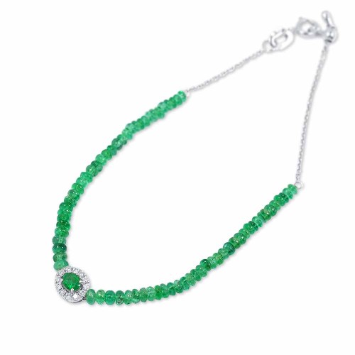 Smaragd karkötő gyémántokkal - Ovál - fehérarany