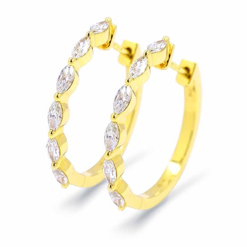 Karika gyémánt fülbevaló, 18K arany - Marquise