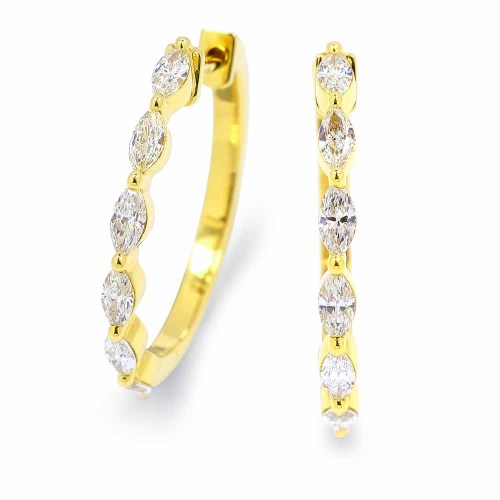 Karika gyémánt fülbevaló, 18K arany - Marquise