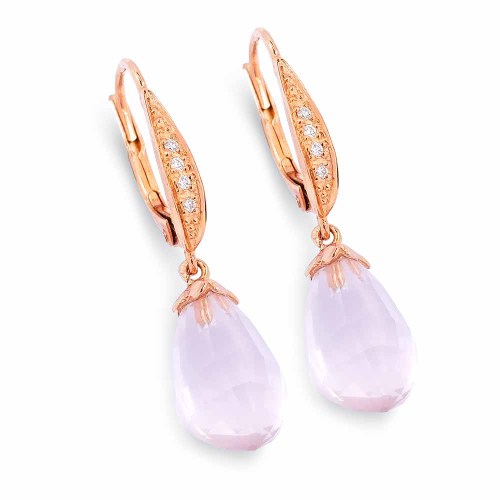 Rózsakvarc fülbevaló gyémántokkal - Inessa