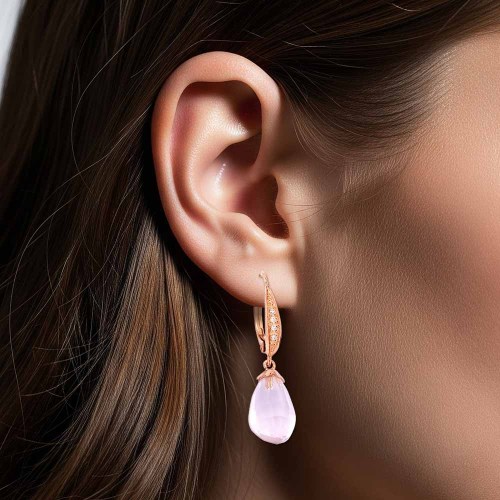 Rózsakvarc fülbevaló gyémántokkal - Inessa