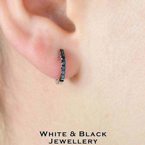 Karika fekete gyémánt fülbevaló, fehérarany