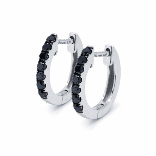 Karika fekete gyémánt fülbevaló, fehérarany