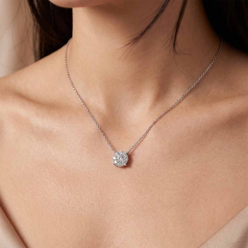 Gyémánt nyaklánc, 18K fehérarany - Hortensia