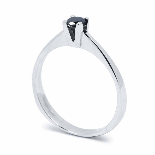 Fekete gyémánt eljegyzési gyűrű - szögletes - fehérarany