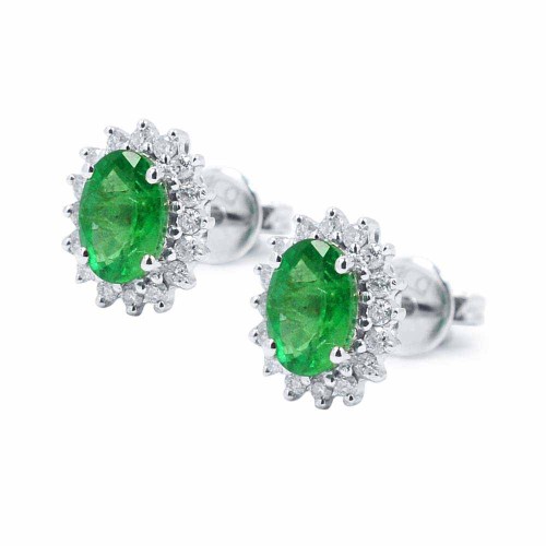 Smaragd fülbevaló - ovál - fehérarany