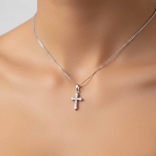 Kereszt medál gyémántokkal, fehéraranyból