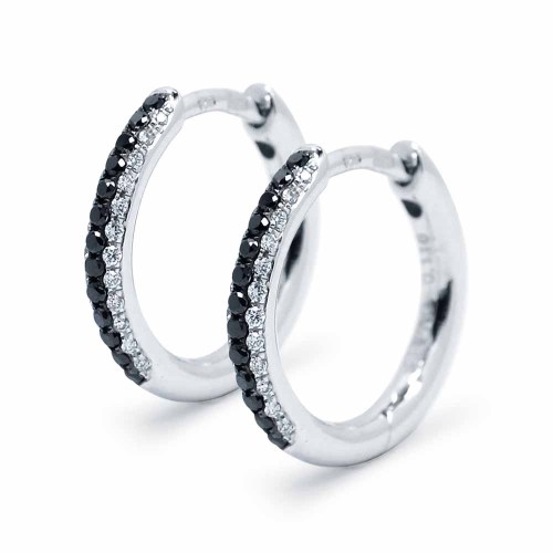 Fekete és fehér gyémánt karika fülbevaló