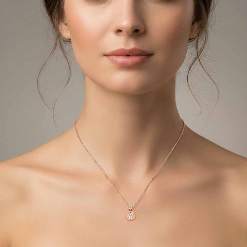 Dupla buton gyémánt nyaklánc - rosegold