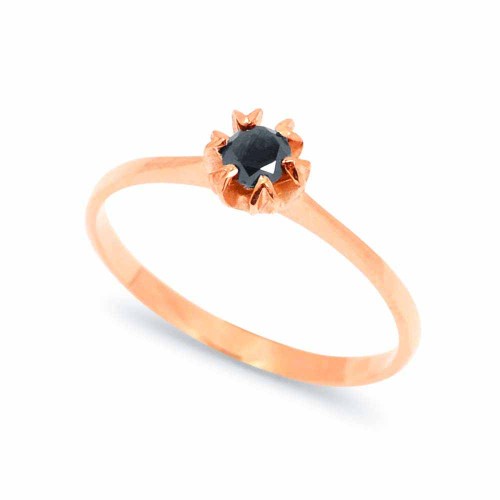 Fekete gyémánt eljegyzési gyűrű - virág - rosegold