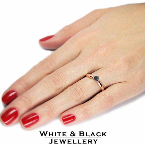 Fekete gyémánt eljegyzési gyűrű - 4,0mm - rosegold
