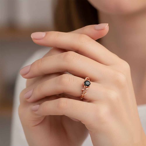 Csavart fekete gyémánt gyűrű - rosegold