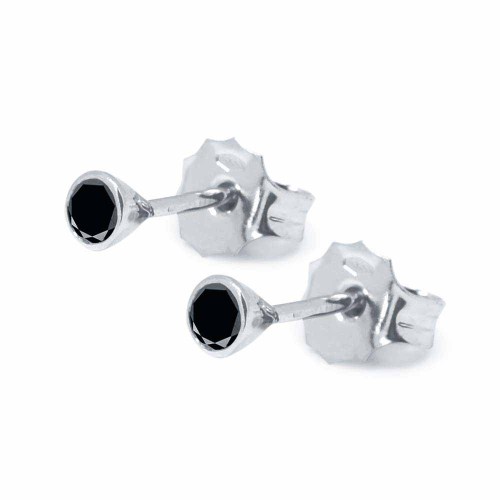 Fekete gyémánt fülbevaló, fehérarany - 3mm