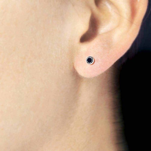 Fekete gyémánt fülbevaló, fehérarany - 3mm