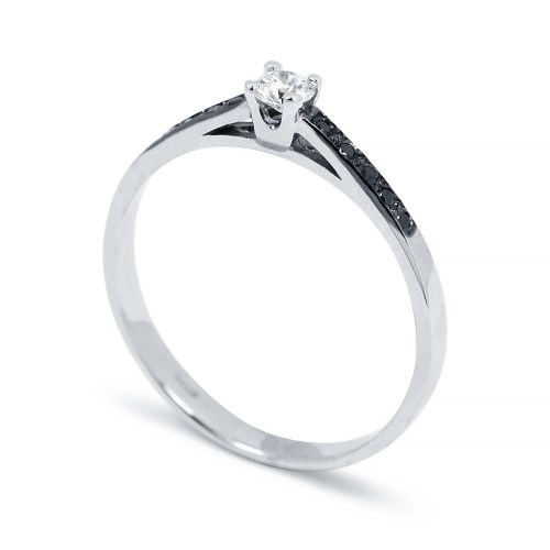 Briliáns fekete gyémánt gyűrű - fehérarany