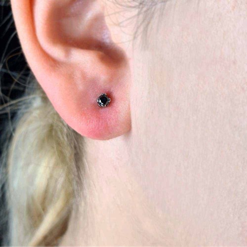 Fekete gyémánt fülbevaló - 3,0mm - Kehely