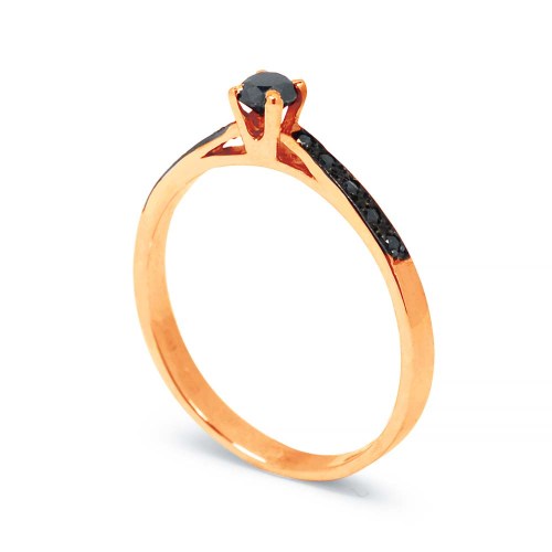 Briliáns fekete gyémánt gyűrű - rosegold