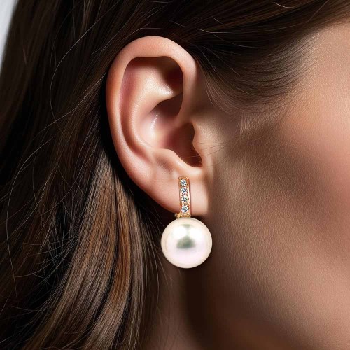 11mm igazgyöngyös fülbevaló - rosegold