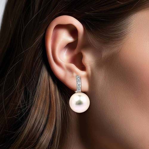 10mm igazgyöngyös fülbevaló - fehérarany