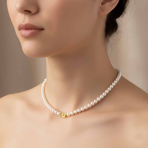 Gyöngy nyaklánc - 6,5-7mm - gyémánt