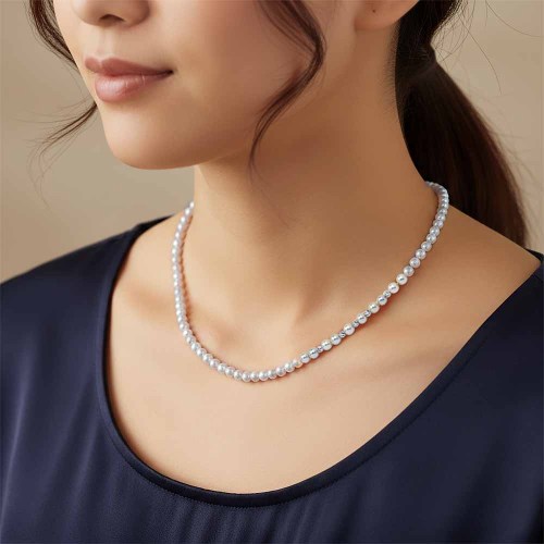 Igazgyöngy gyöngysor - 5,0mm - ezüstös