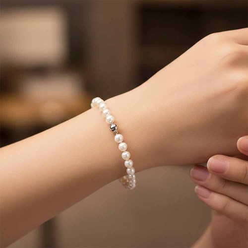 Gyöngy karkötő, 5,5mm - fehérarany