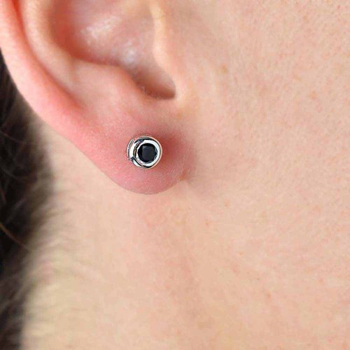 Buton fekete gyémánt fülbevaló - 3,5mm