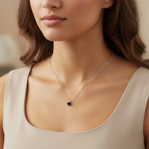 Fekete gyémánt nyaklánc fehérarany láncon - 4mm