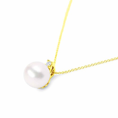 Igazgyöngy medál gyémánttal - 8-8,5mm - arany